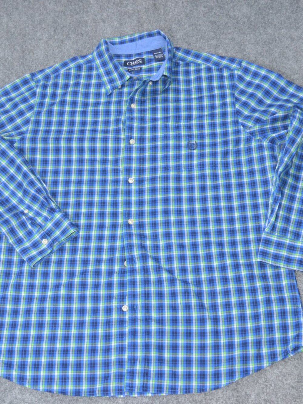 CHAPS Men's XL Blue, Green & Navy Plaid Long Sleeve Button-Down Shirt